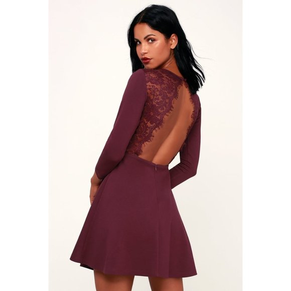 Lulus Felicity Backless Lace Skater Dress Plum Purple size Large - Picture 3 of 16